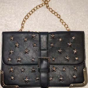 Kiss Me Couture Black and Gold Star Studded Purse